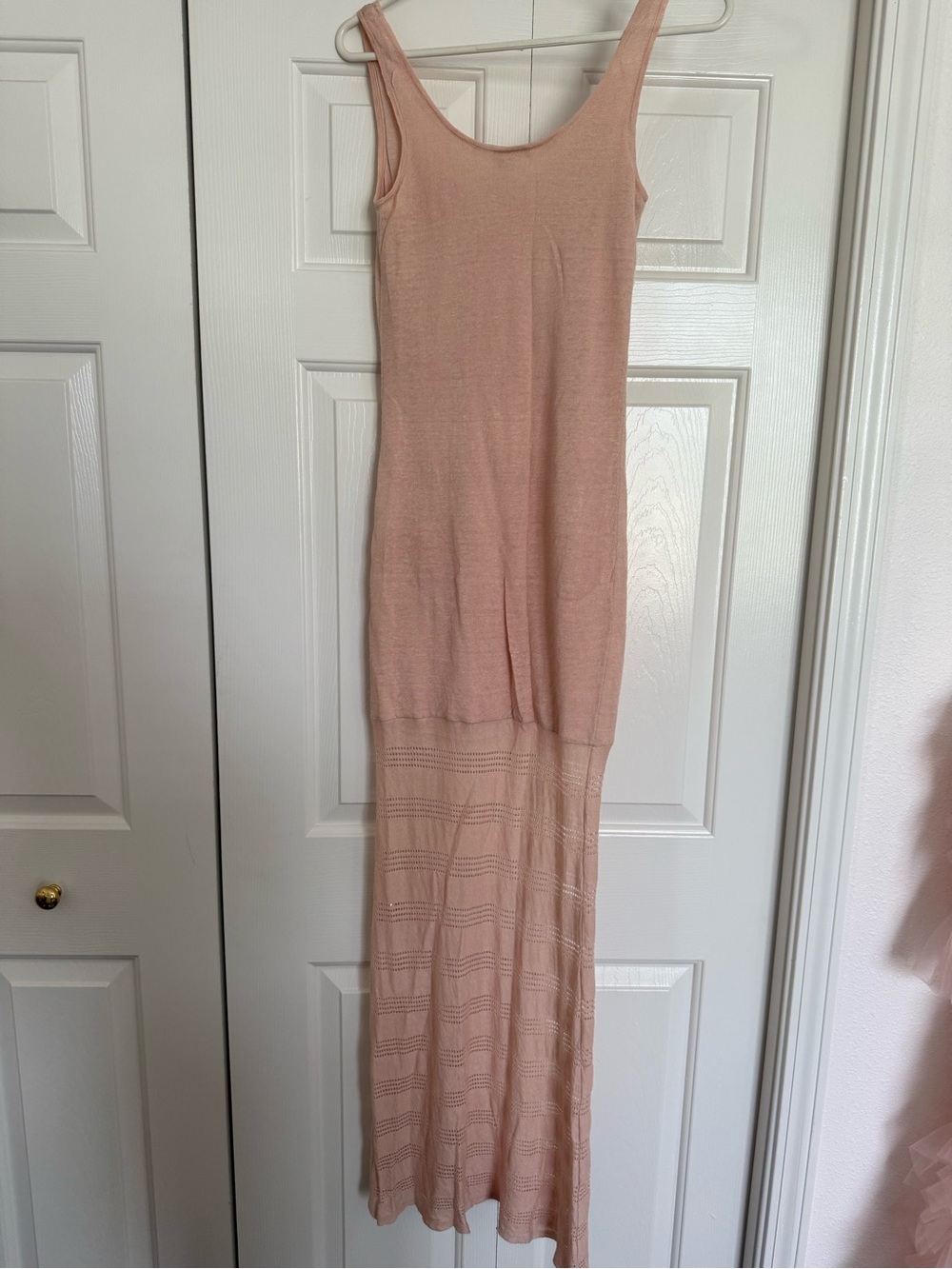 Victoria’s Secret Linen Blend Maxi Tank Dress XS Short Blush Open Knit Hem - Picture 10 of 12